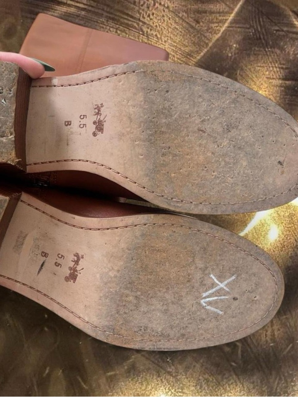 Coach Brown Leather Mid-Calf Heeled Riding Boots with Gold Ring Buckle - Picture 4 of 9